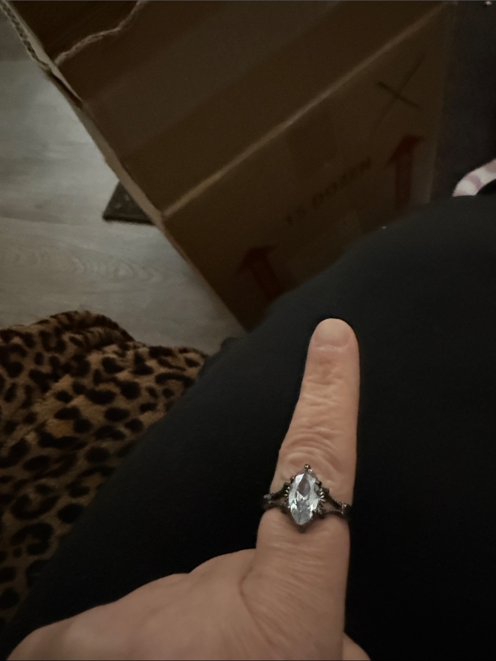 Sterling Silver Marquise Crystal Ring - Clear